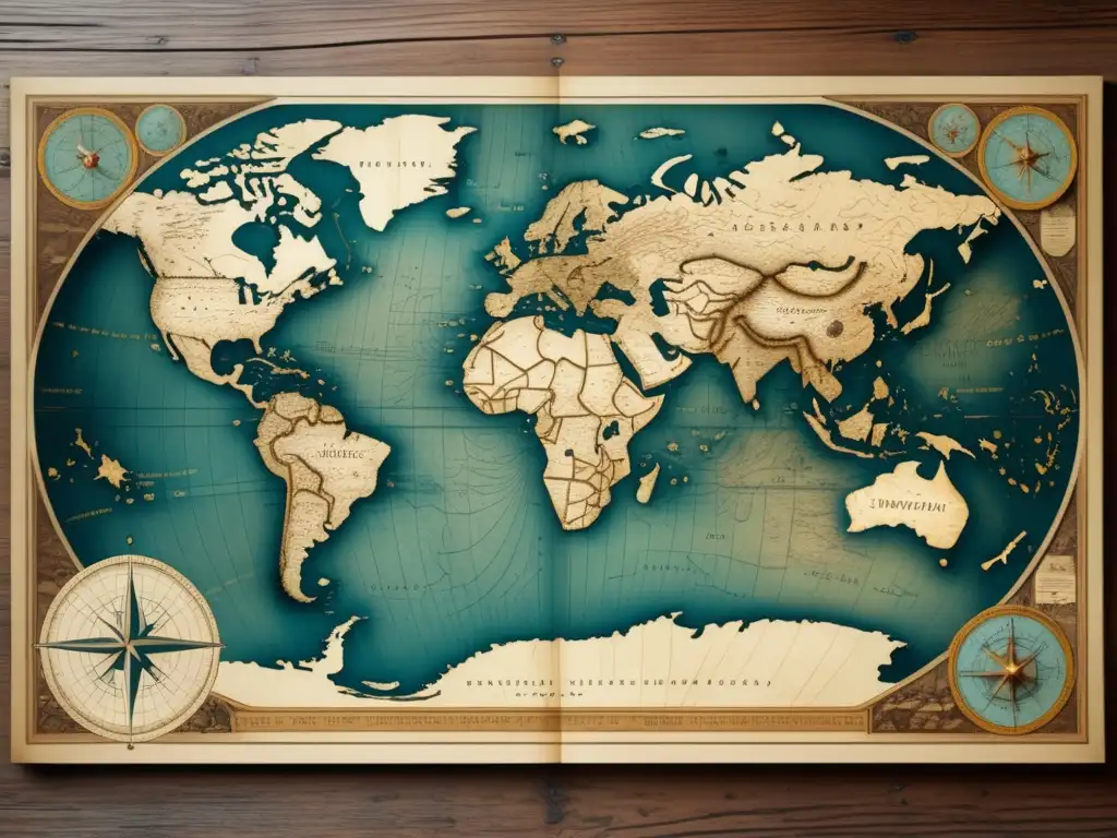 Mapa del mundo vintage en 8k con detalles marítimos y exploración tecnológica