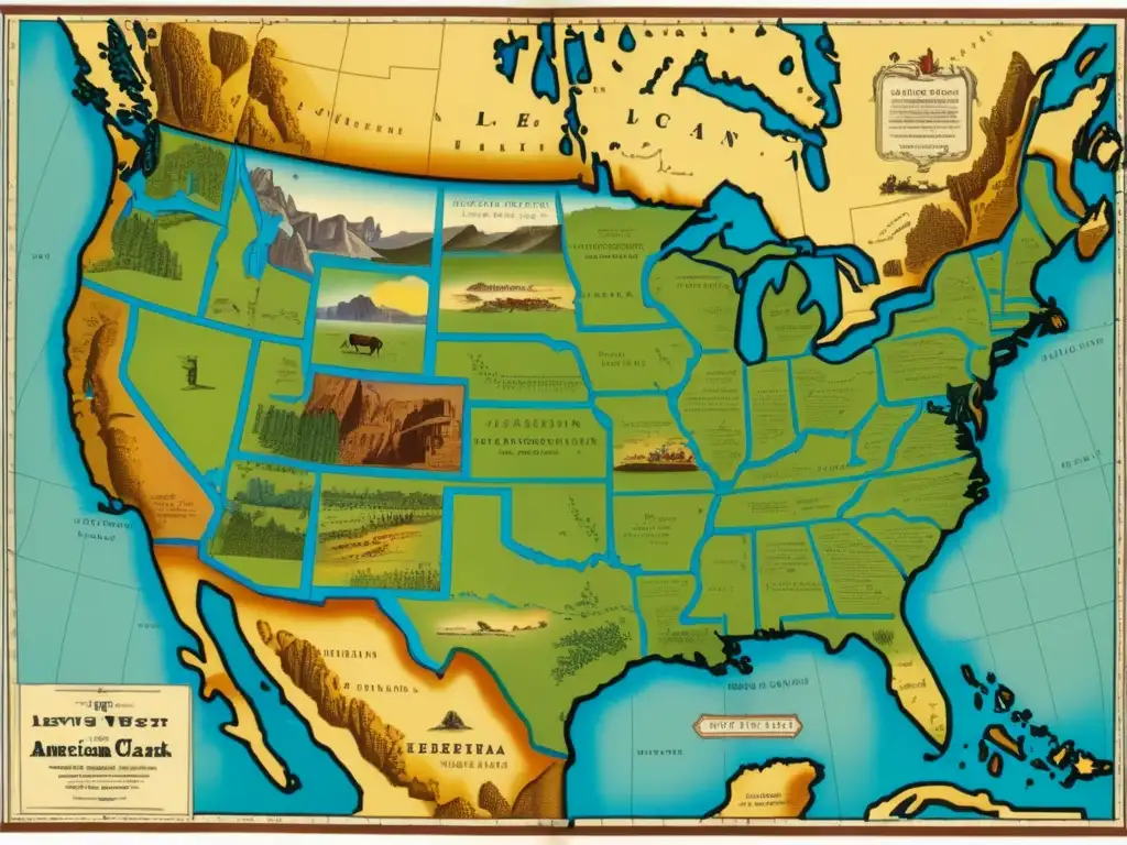 Mapa antiguo del Oeste Americano: Exploración de Lewis y Clark