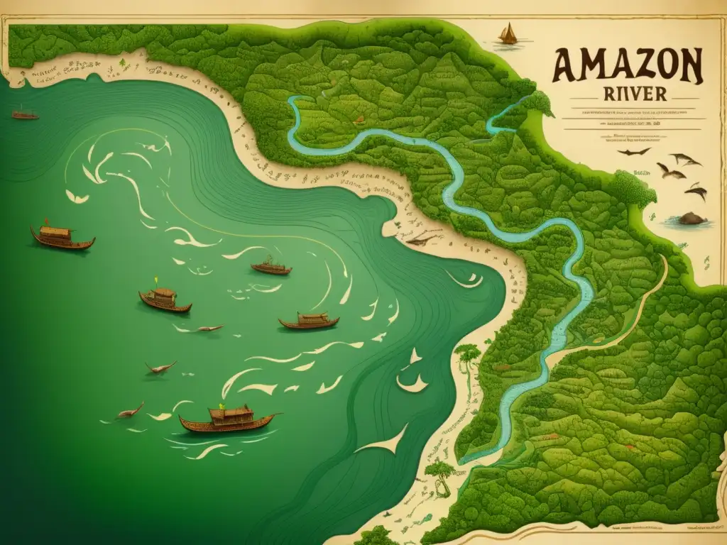 Mapa antiguo del río Amazonas con detalles en 8k