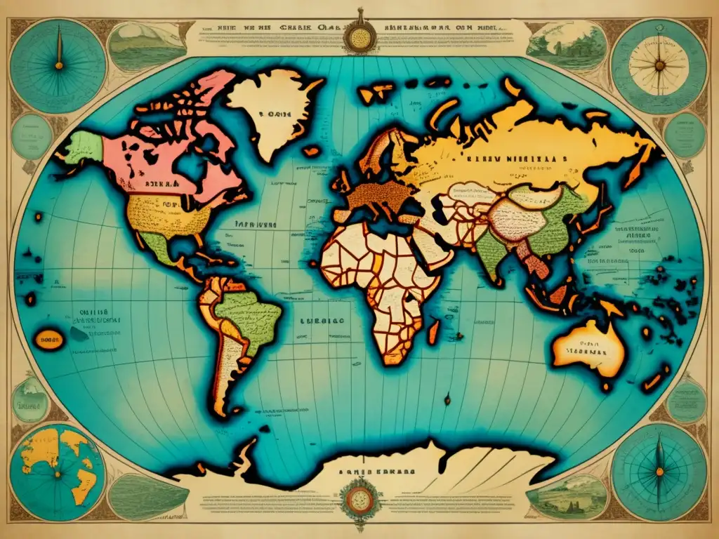 Mapa antiguo del mundo con detalles precisos y la preparación de Cristóbal Colón para su viaje al Nuevo Mundo