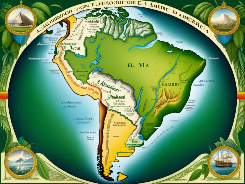 Mapa antiguo de América del Sur: Descubrimientos científicos de Alexander von Humboldt