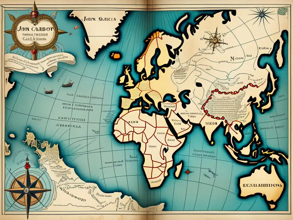 Mapa antiguo de las expediciones de John Cabot a América