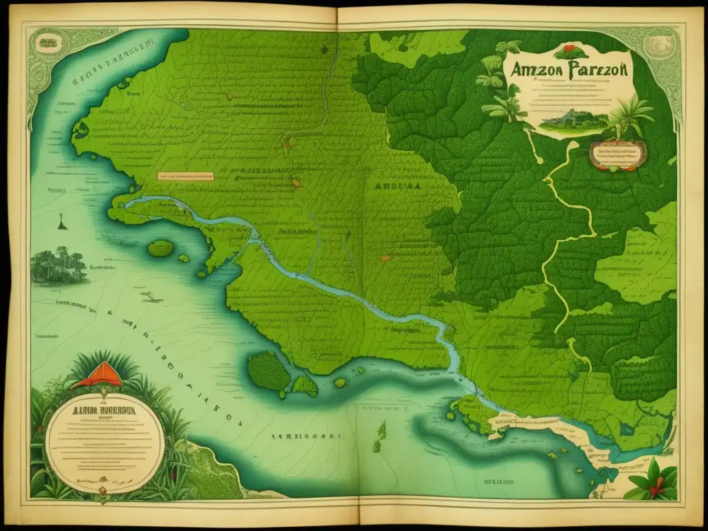 Mapa antiguo del Amazonas con influencia de Francisco de Orellana