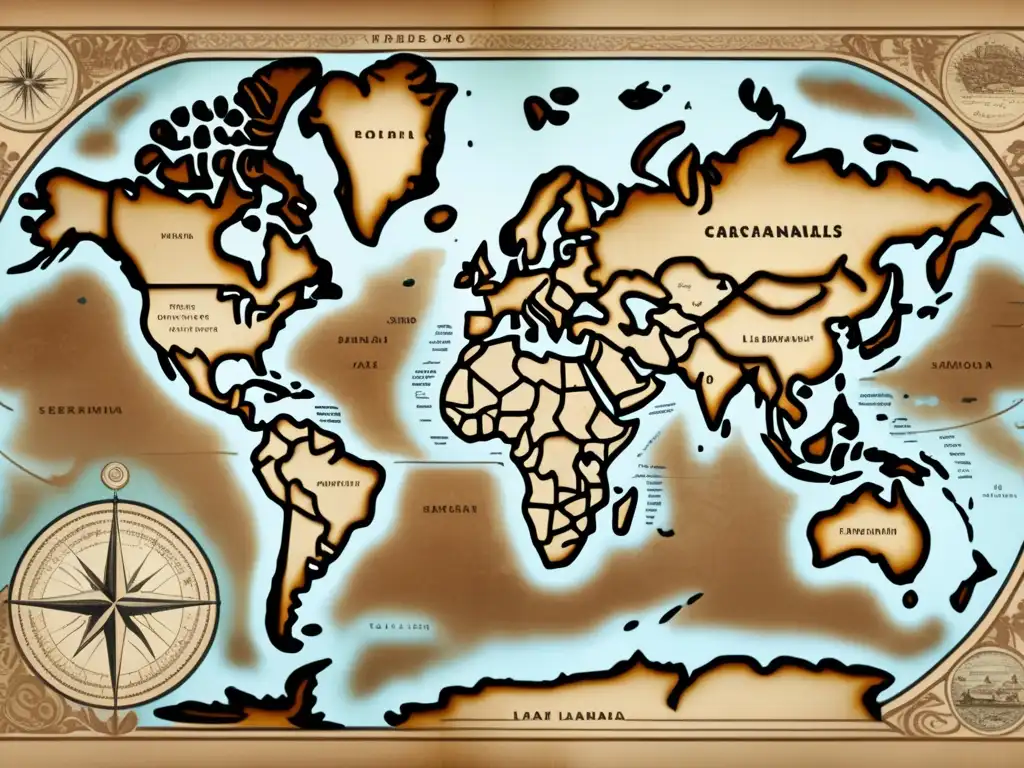 Mapa antiguo del mundo con detalles intricados Mapa vintage del mundo con detalles delicados, cartografía digital: El nuevo horizonte de los mapas en la era tecnológica