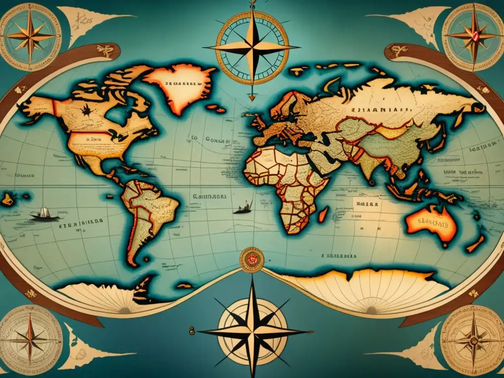 Mapa antiguo con detalles intrincados y bordes desgastados