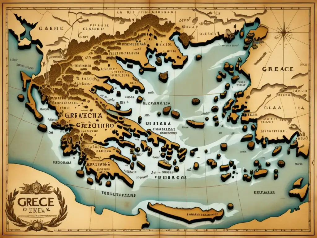 Mapa arqueológico antiguo de Grecia con mito de Pegaso