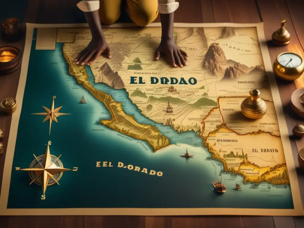 El mito de El Dorado: Leyendas y expediciones en busca del oro - Mapa vintage de la búsqueda de El Dorado