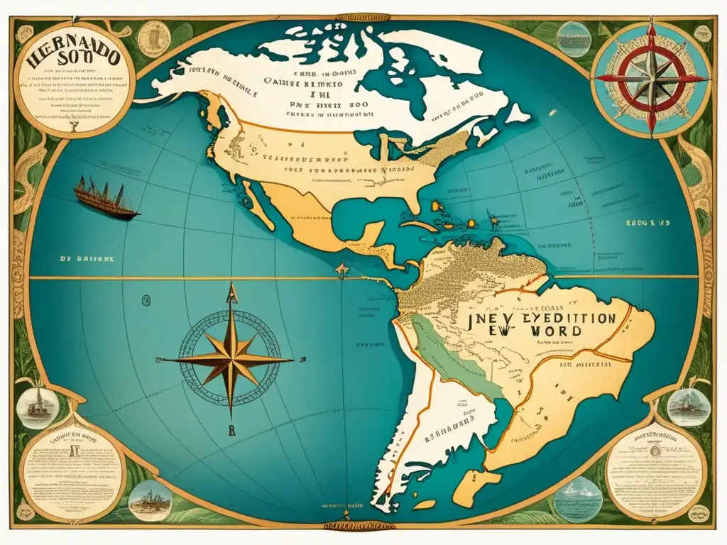 Mapa detallado de la expedición de Hernando De Soto al Nuevo Mundo