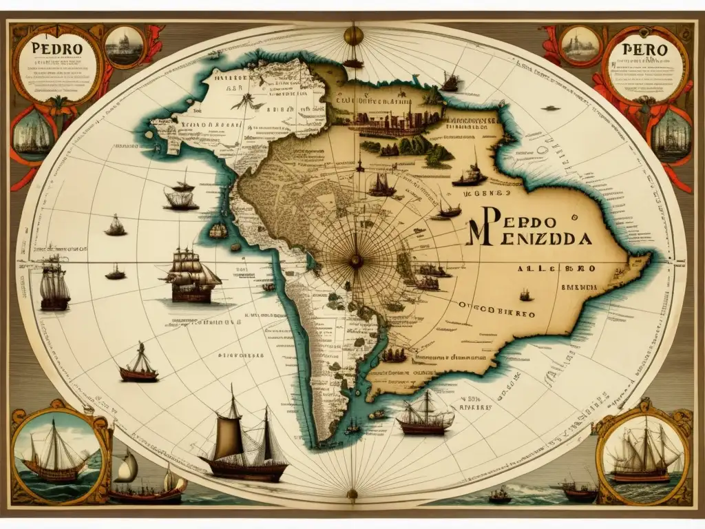 Mapa vintage de Pedro de Mendoza en Buenos Aires durante el siglo XVI