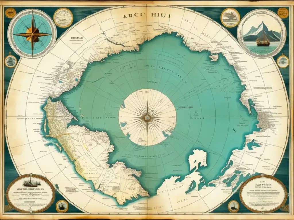 Mapa secreto de Henry Hudson en el Ártico: Rutas y expediciones detalladas en un mapa vintage con detalles geográficos y el Paso del Noroeste