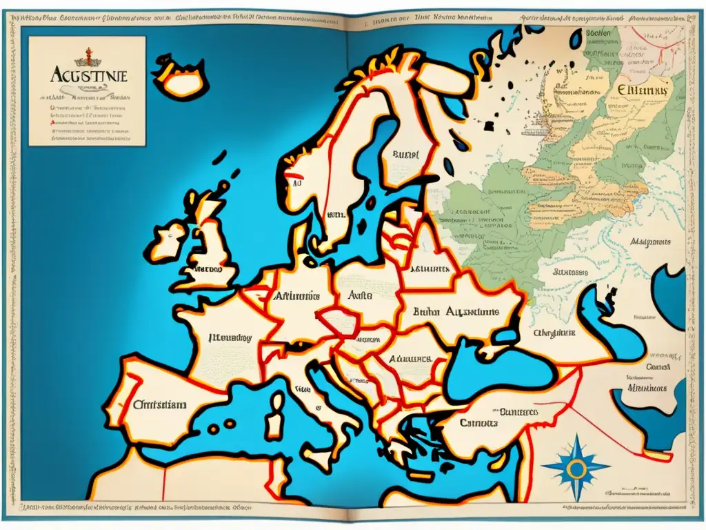 Mapa vintage de Europa: Misión de San Agustín en Inglaterra, punto de inflexión para el cristianismo