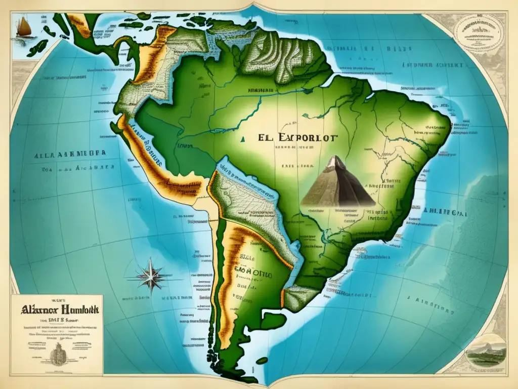 Mapa antiguo de América del Sur: Alexander von Humboldt, exploración científica y detalles topográficos