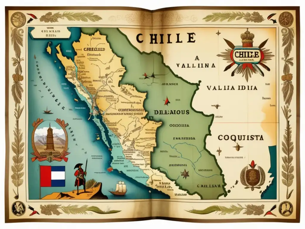 Mapa vintage de Chile: violencia y diplomacia en la conquista por Pedro de Valdivia