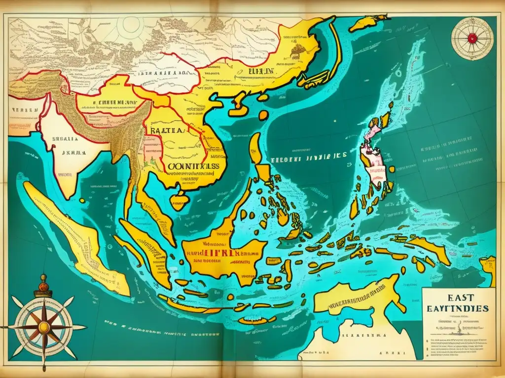 Mapa detallado de la Carrera por las Indias Orientales: países, rutas y territorios en competencia