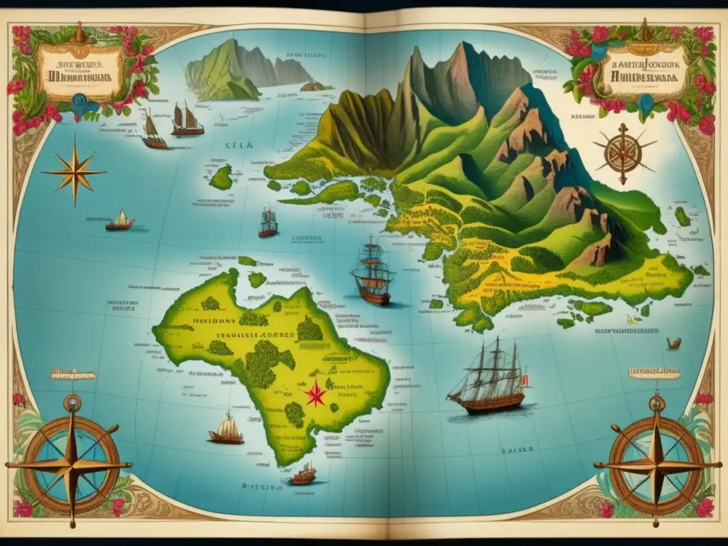 Mapa vintage de las Islas Marquesas: Intrigantes expediciones y belleza tropical