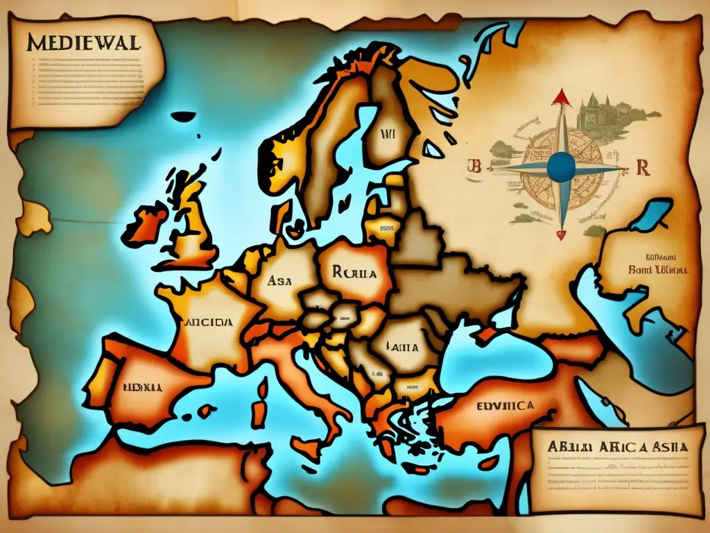 Mapa medieval detallado Europe-África-Asia Descifrando códigos de cartografía medieval: Mapa antiguo-