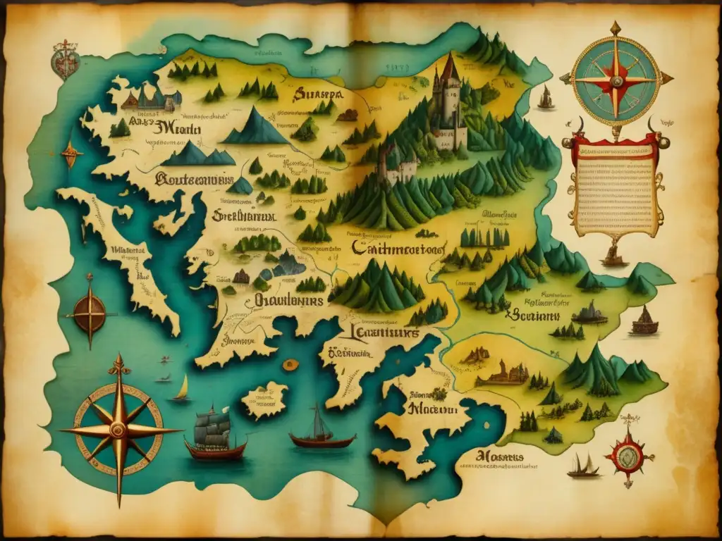 Mapa medieval detallado y envejecido Mapa medieval antiguo: Descifrando los códigos de la cartografía medieval