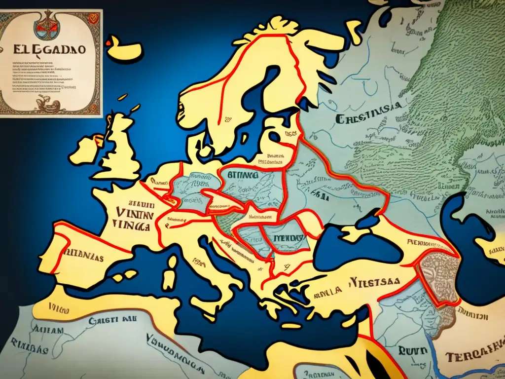 Mapa vintage de las rutas terrestres vikingas en Europa durante la Edad Media: legado histórico y aventuras vikingas