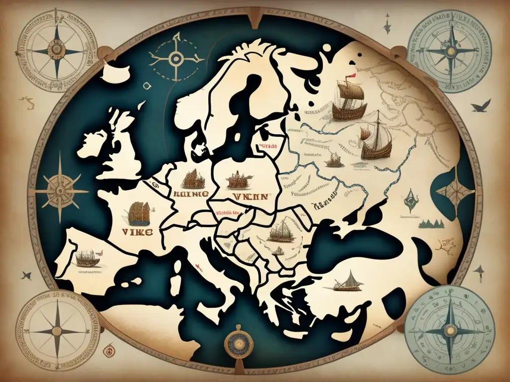 Mapa antiguo de rutas terrestres vikingas en Europa