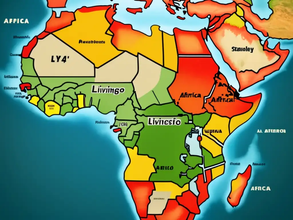 Mapa vintage de África con descubrimientos de Stanley y Livingstone