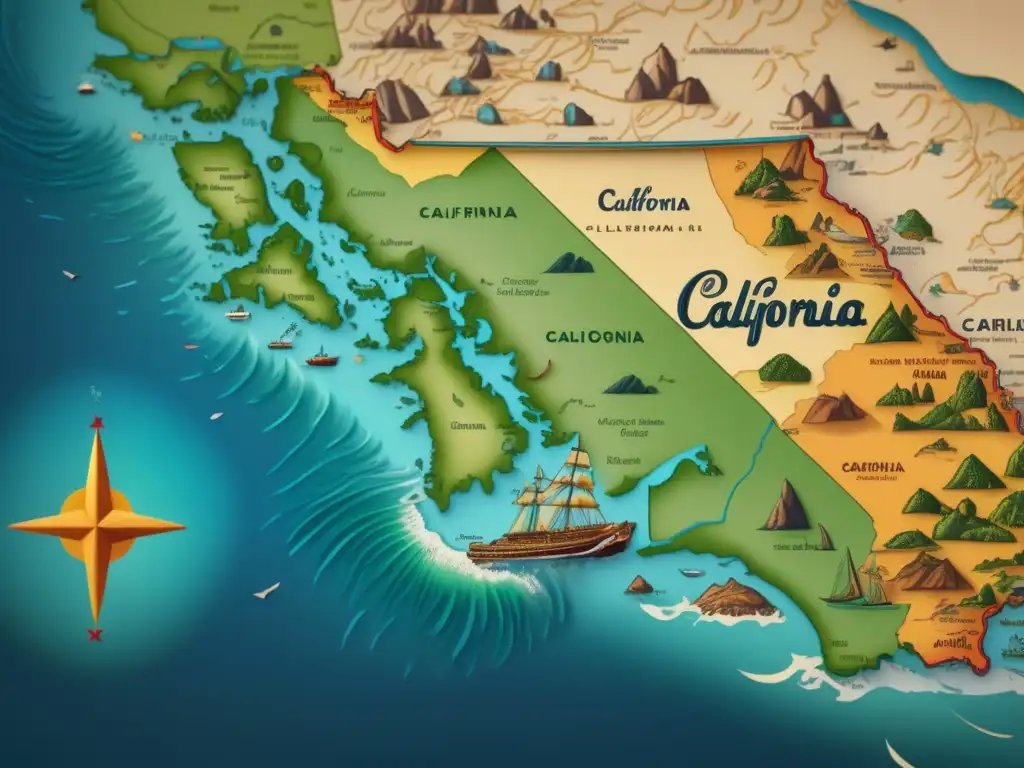 Mapa vintage de California: El Impacto de la Exploración de Cabrillo en la Transformación de California