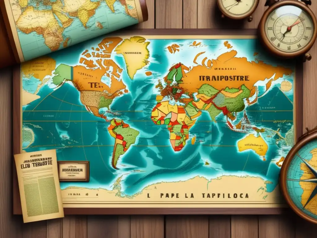Mapa vintage de expediciones terrestres Tecnología transporte terrestre: mapa histórico, rutas, herramientas y notas de expediciones