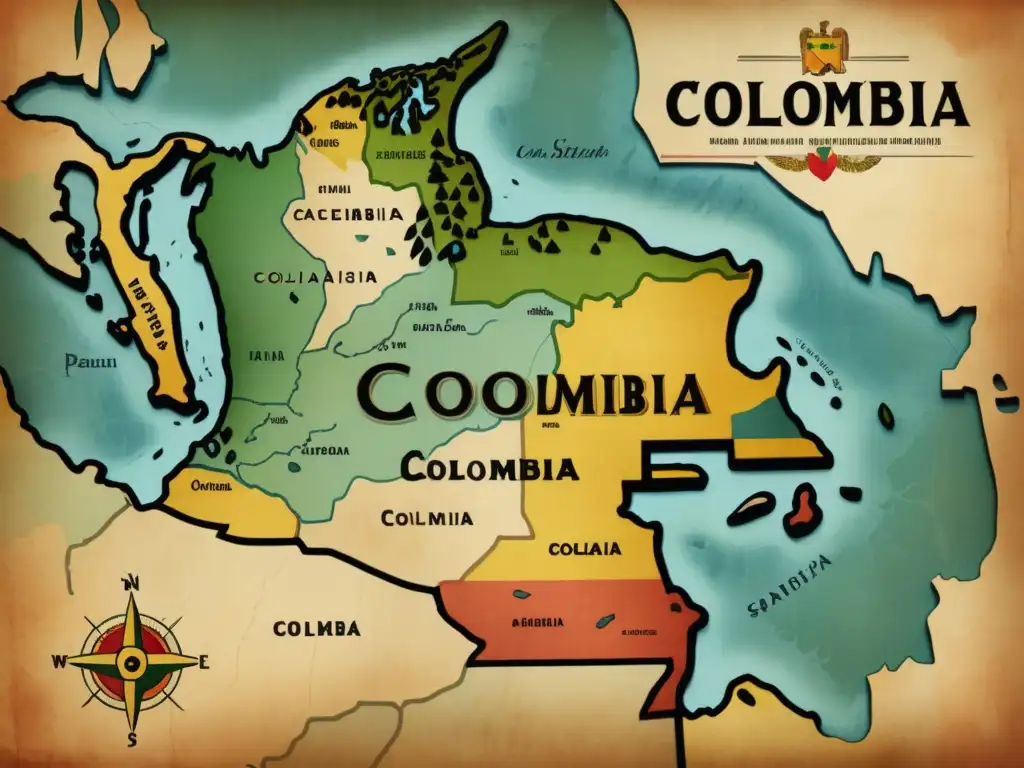 Mapa vintage de la colonización española en Colombia: expedición de Gonzalo Jiménez de Quesada