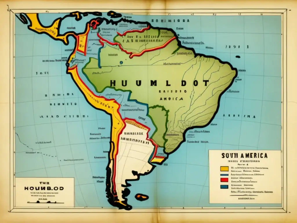 Mapa vintage de la expedición de Humboldt a América del Sur