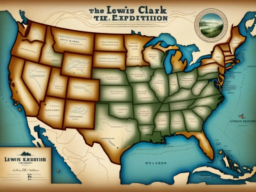 Mapa vintage de la expedición de Lewis y Clark: Abriendo el camino al Oeste