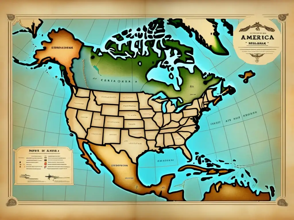 La contribución de Cabeza de Vaca a la antropología norteamericana: Mapa vintage detallado de Norteamérica con rutas exploradas y tribus indígenas