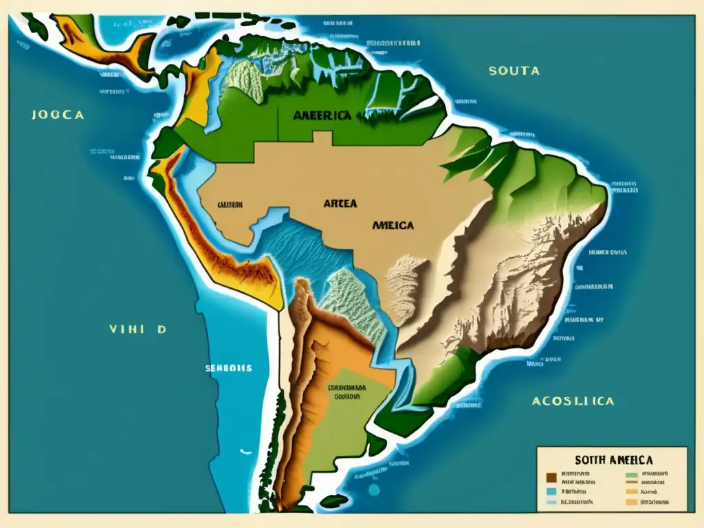 Mapa vintage de América del Sur con características geológicas - Humboldt y su legado científico: Un viaje por América del Sur