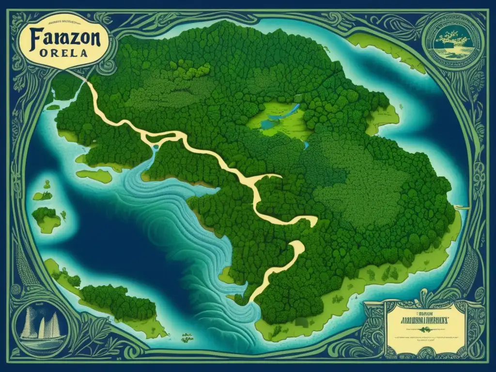 Mapa vintage del Amazonas: Las increíbles aventuras de Francisco de Orellana en el corazón del Amazonas