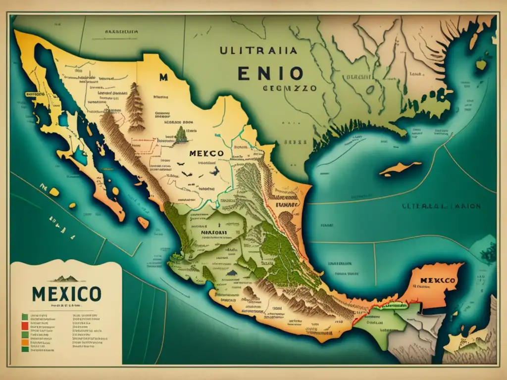 Mapa vintage de la Conquista de México: Aventura de Hernán Cortés desde Cuba hasta la conquista