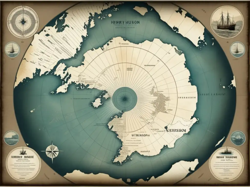 Mapa vintage del Ártico, viaje final de Henry Hudson