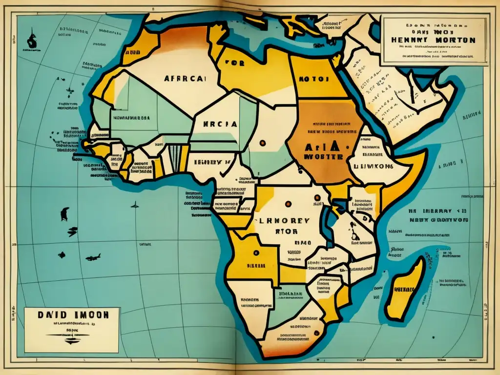 Mapa antiguo de África con rutas de Livingstone y Stanley: Contribuciones científicas en el continente africano