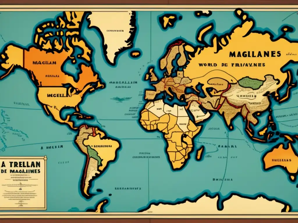 Mapa vintage detallado ruta de Magallanes