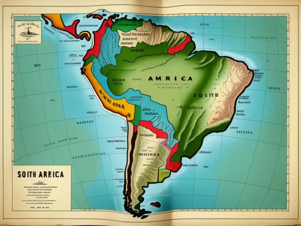 Mapa vintage de la exploración científica de América del Sur