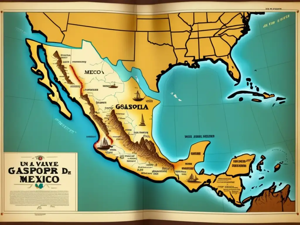 Mapa vintage de la expedición de Gaspar de Portolá: viaje por California