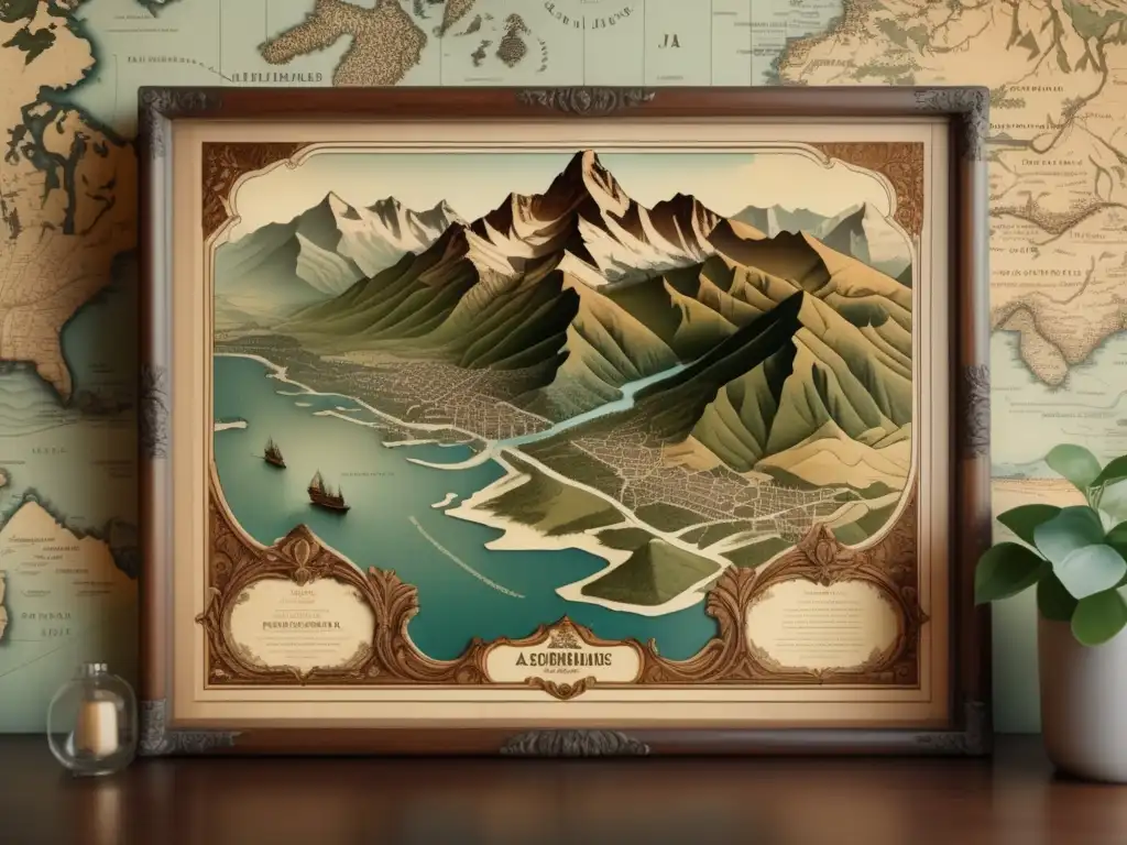 Mapa vintage con tecnología digital Mapa vintage enmarcado con detalles cartográficos precisos, colores nostálgicos y elementos digitales integrados
