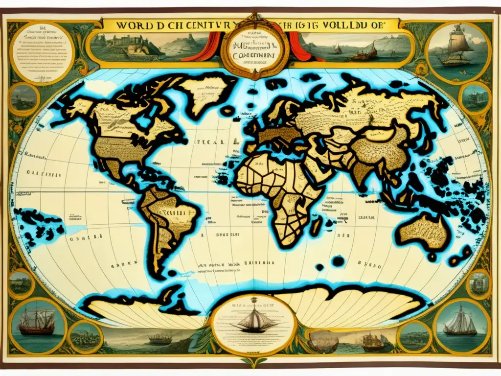 Mapa detallado del mundo del siglo XVIII: Descubrimientos y exploración en 