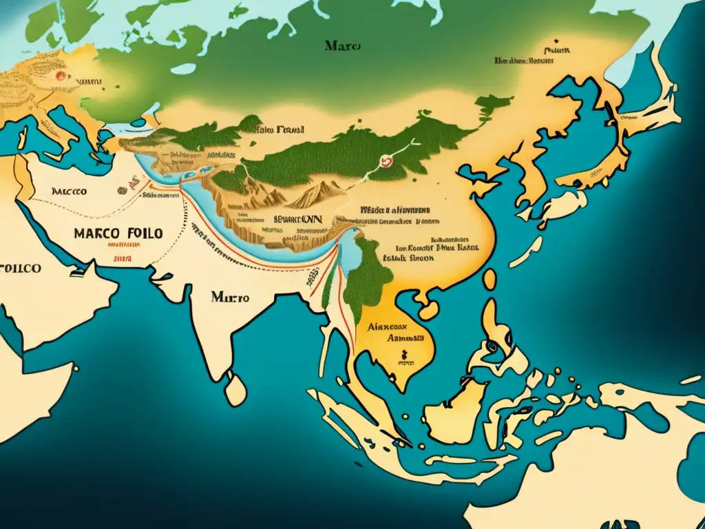 Mapa Vintage del Viaje de Marco Polo: Un viaje sin precedentes por el Lejano Oriente