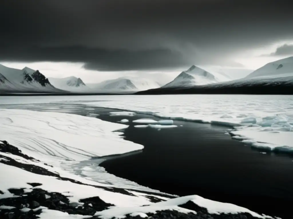 Paisaje ártico con montañas nevadas, lago helado y oso polar - La Última Frontera: Las Expediciones al Ártico en el Siglo XXI