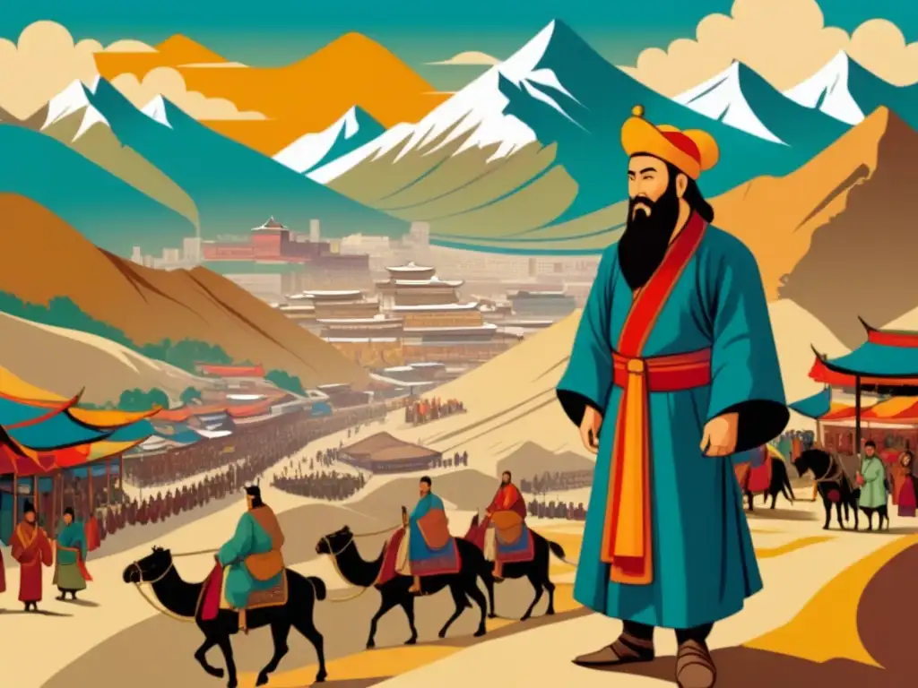 Ilustración vintage de Marco Polo en su famoso viaje al Este