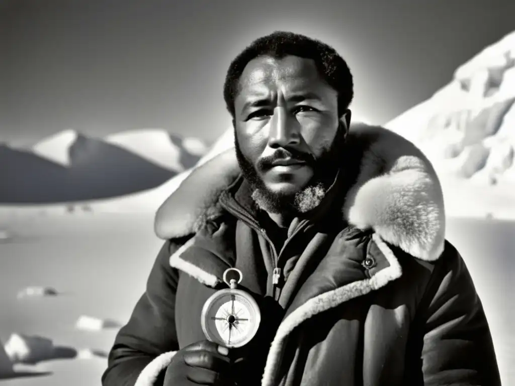 Fotografía en blanco y negro de Matthew Henson, destacando su contribución a la exploración polar