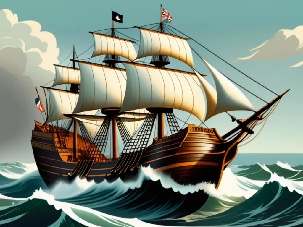 Navegando hacia el futuro Ilustración vintage del Mayflower: El Barco que Cambió el Destino de América