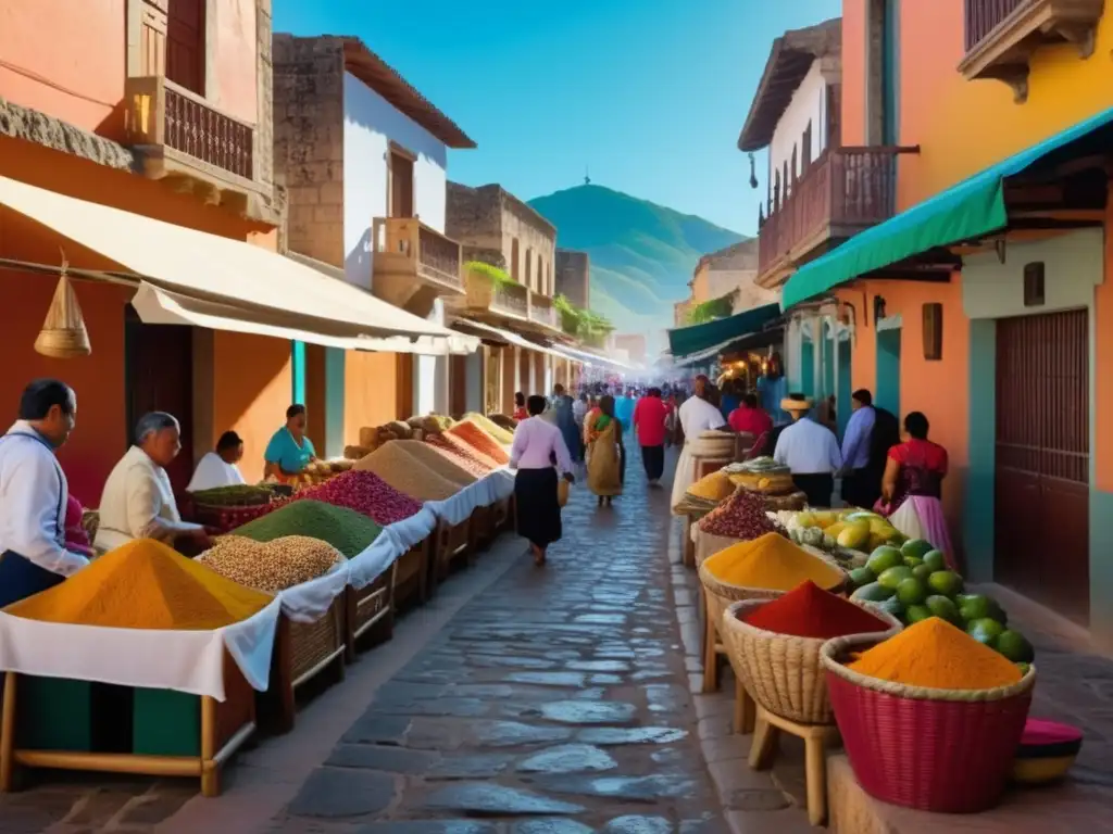 Mercado vibrante en la Ruta del Mar Rojo: Spice, textiles, frutas exóticas, arquitectura, luz y sombra