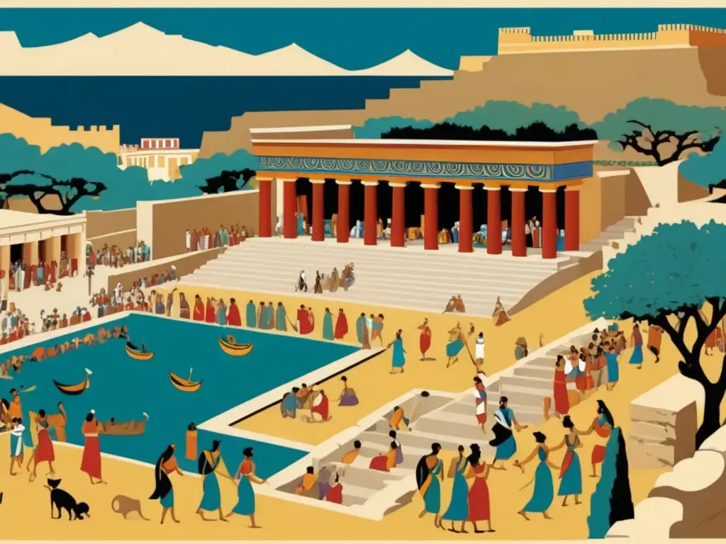 Ilustración vintage de la grandeza de la civilización minoica en Creta: el Minotauro de Creta - aventura en el laberinto del tiempo