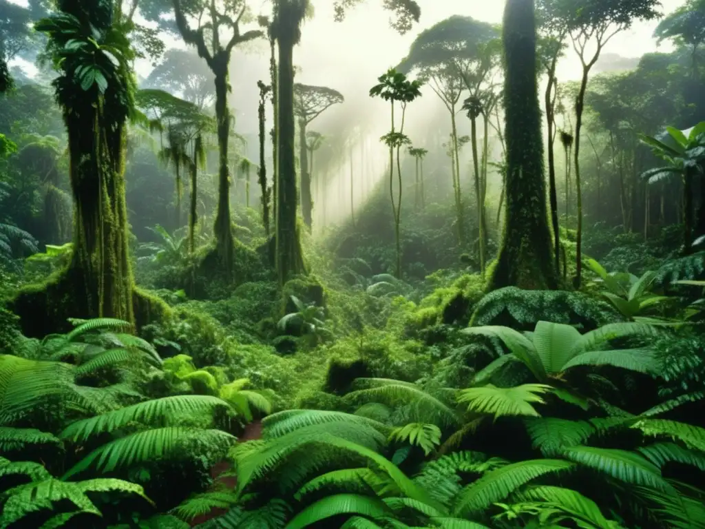 Expediciones en el Amazonas: misterioso y denso bosque tropical con árboles altos y camino invitador