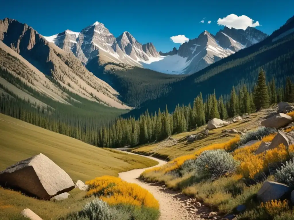 Increíble paisaje de las Montañas Rocosas, con picos nevados y sendero de la Expedición de Lewis y Clark