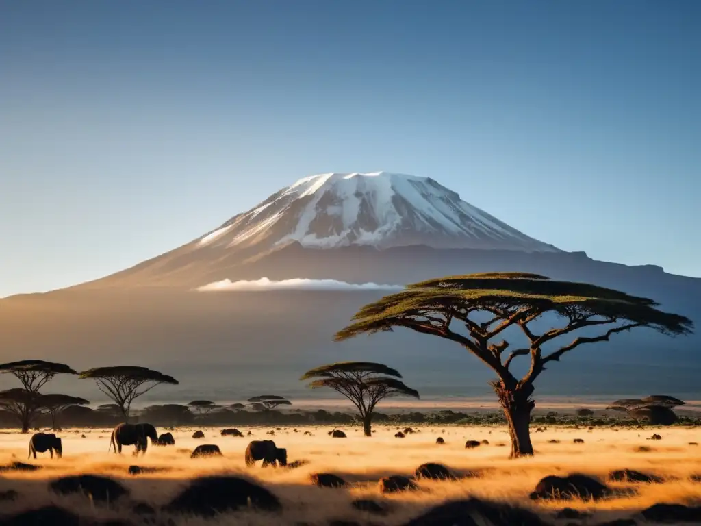 Conquista del Kilimanjaro al amanecer, majestuoso y desafiante